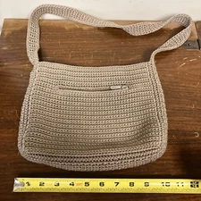 The Sak Crochet Knitted Tan Handbag Purse Shoulder Bag ~ Boho Y2k see pics