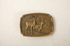 BTS Solid Brass Belt Buckle B8A Two Stag Pair Buck JSF6 Deer Hunting