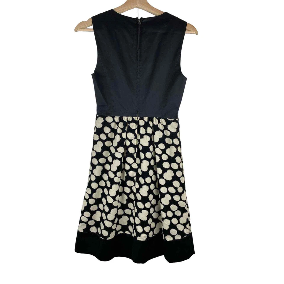 Anthropologie Leifnotes Women's 0 Black Cream Polka Dot Sleeveless A-Line Dress - Image 3 of 4