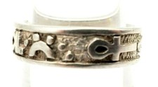 Vintage Taxco Oxidized Sterling Silver 925 Aztec Symbols 5mm Cocktail Band Ring