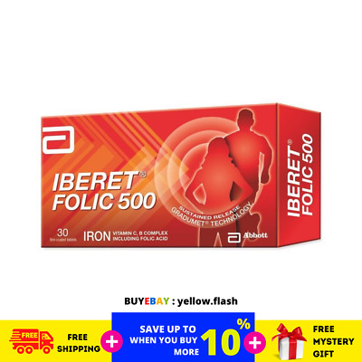 Abbott Iberet Folic 500 30'S - Supplement Iron Vitamin C B For Anemia Pregnancy