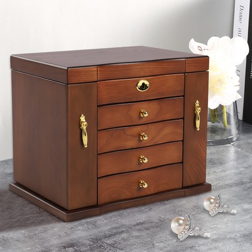 5-lagig Vintage Holz Schmuckkästchen Organizer Halskette Aufbewahrung Display mit Spiegel - Bild 8 von 24