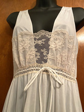 Miss Elaine Nightgown Long White Nylon Lace Insert Size Medium Vintage 1960s USA