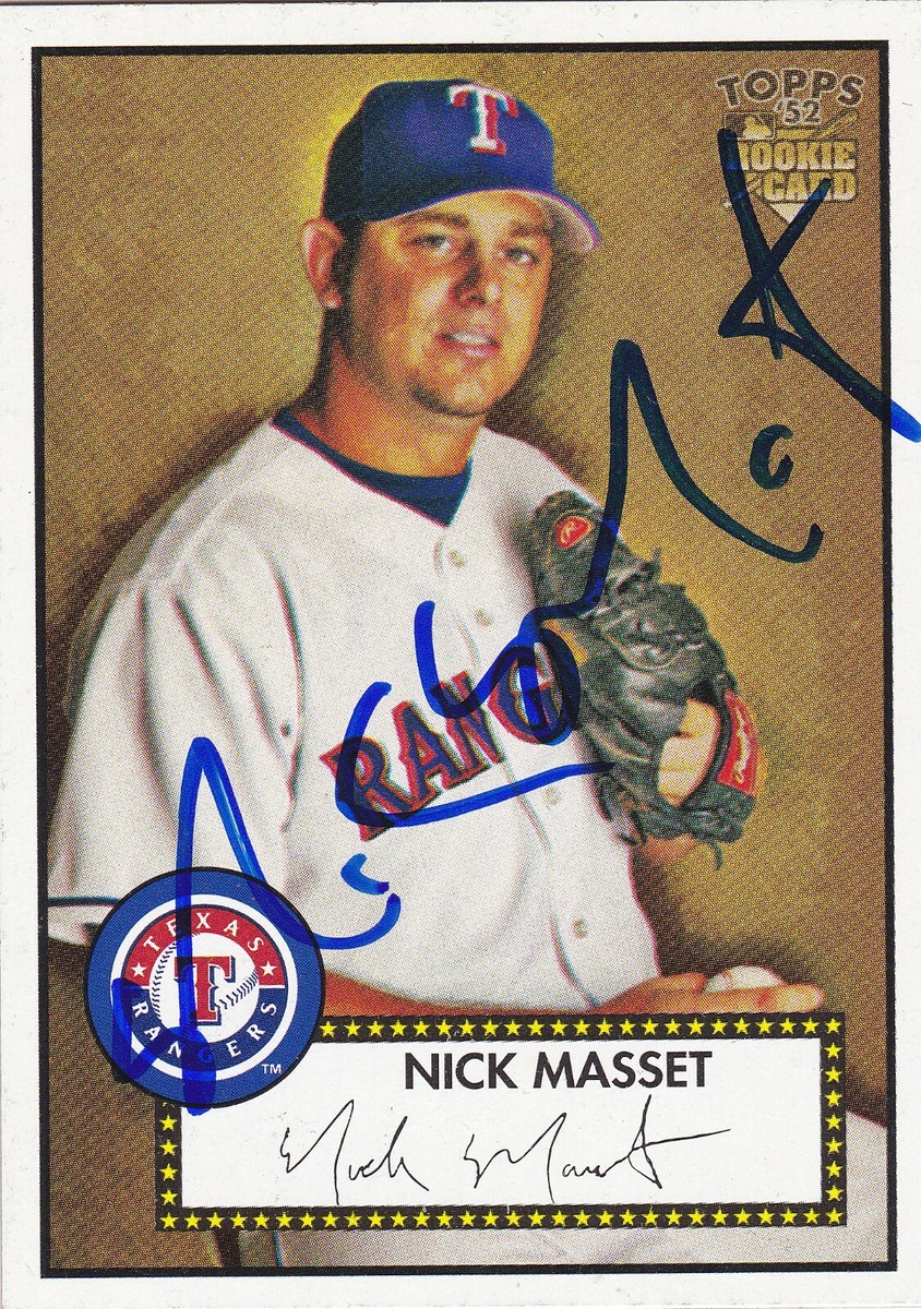 2004サイン入りレッドソックスチームバット NICK MASSET TEXAS RANGERS SIGNED CARD REDS MARLINS BRAVES WHITE