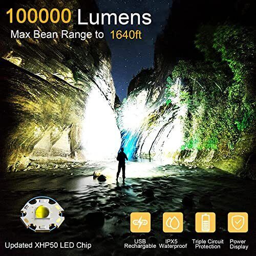 LED Rechargeable Flashlights High Lumens, 100000 Lumen Super Bright - Picture 2 of 7