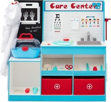 Pretend Play Doctor's Office Wooden Medical Center Toy Set Kids Height Measurer