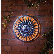 Solar Powered 40cm Bronze Sun Metal Wall Art Garden Outdoor Decoration Light