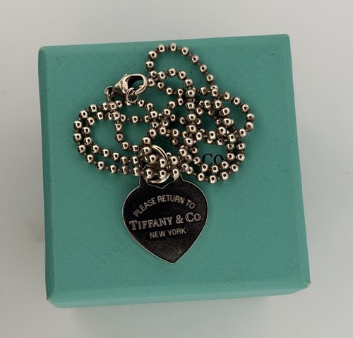 Return To Tiffany & Co Small Heart Bead 18” Necklace Sterling Silver 925 Genuine
