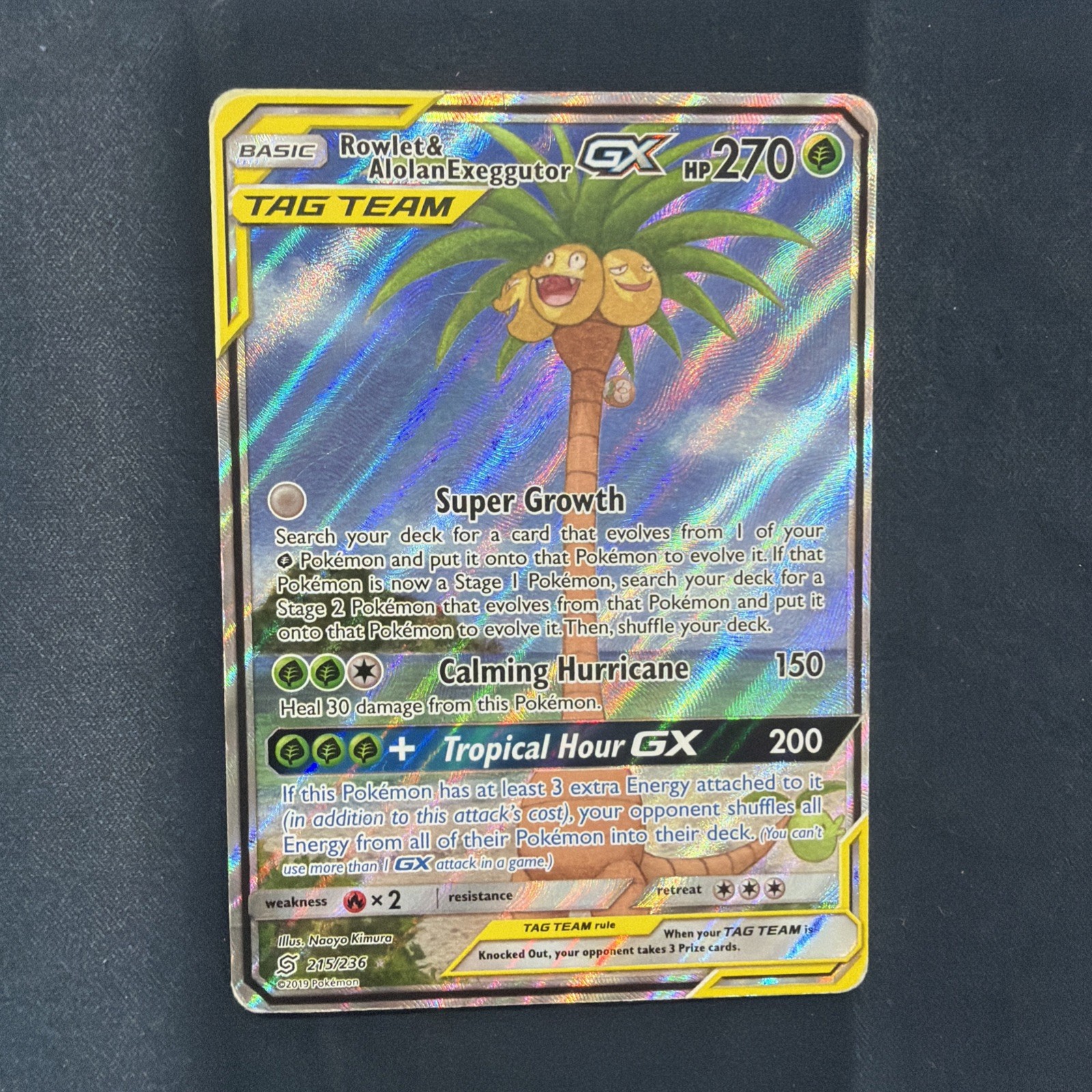 Pokémon TCG Rowlet Alolan Exeggutor Tag Team GX Unified Minds 215/236 Heavy Play