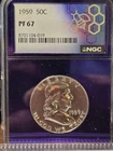 1959 Proof Silver Ben Franklin Half Dollar, NGC PF-67, Purple Core Slab