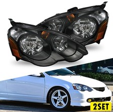 Black Fits 2002-2004 Acura RSX Headlights Lamps Left+Right Replacement 2PCS H