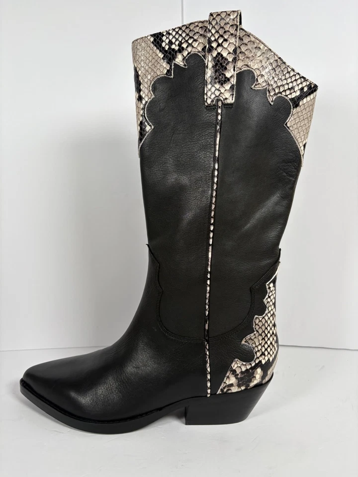 Bota occidental Marc Fisher LTD Hilaria para mujer talla 8 cuero negro/piel de serpiente Foto 2 de 4