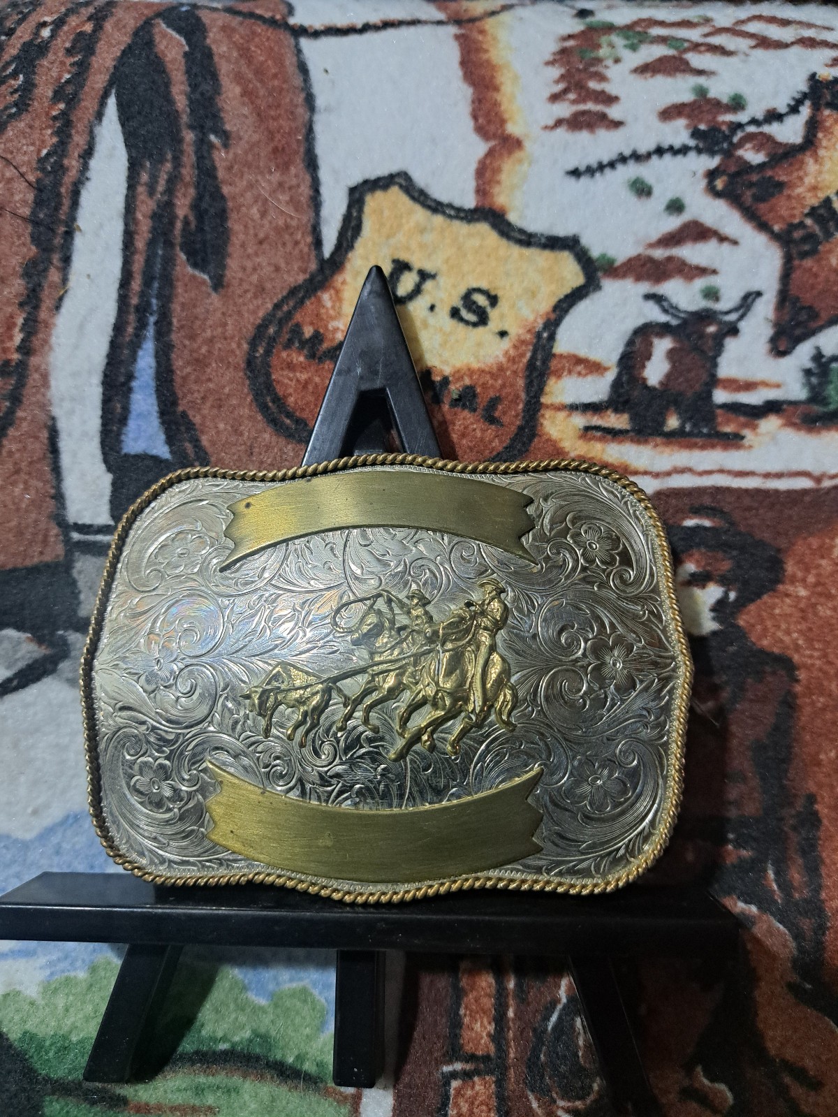 montana silversmiths, german silver team roper buckle. 4x3 inch | eBay