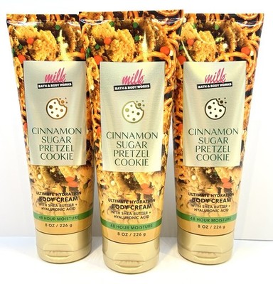 NEW 3 BATH & BODY WORKS CINNAMON SUGAR PRETZEL COOKIE HYDRATION BODY CREAM 8 OZ