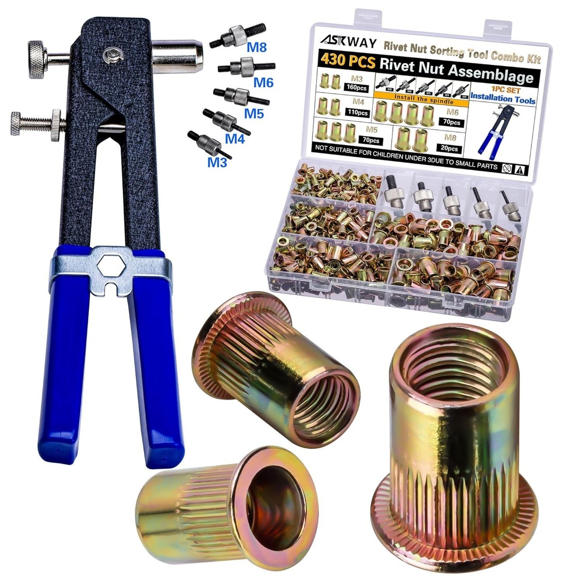送料込み　リベット　締め釘　鋲　RIVET　管理番号　210191 Pressure Rivet Nut Tool Kit, 430Pcs Metric Rivet Nut Combination