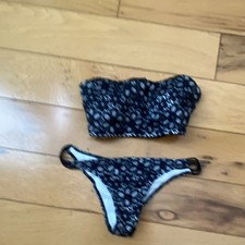 Victoria's Secret Black/White Floral Lace Mesh Bandeau Bikini 2-Piece Set M A