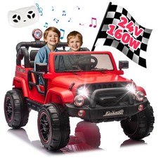24V Kids Electric Car Ride on Toys w/Remote,LED, Storage,7AH Big Battery, Red