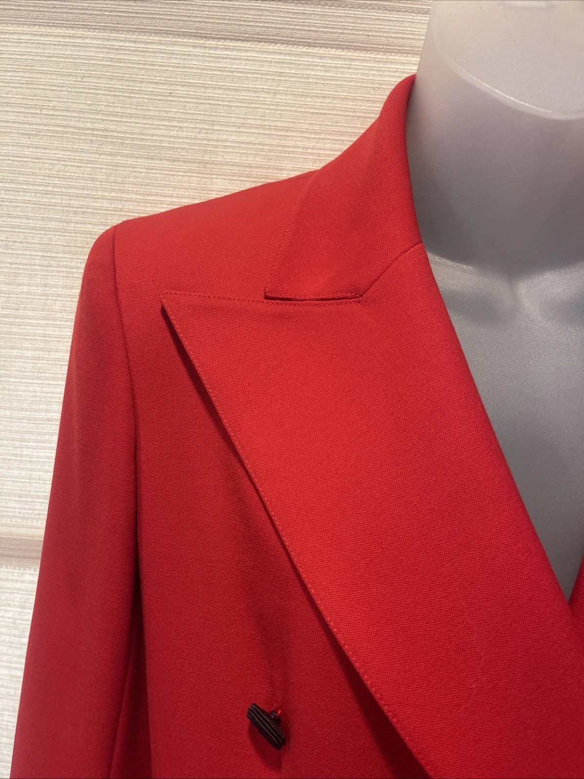 Cappotto doppiopetto vintage Valentino rosso lana gaberdine ~ pezzi ~ logo foderato in seta ~ taglia 6