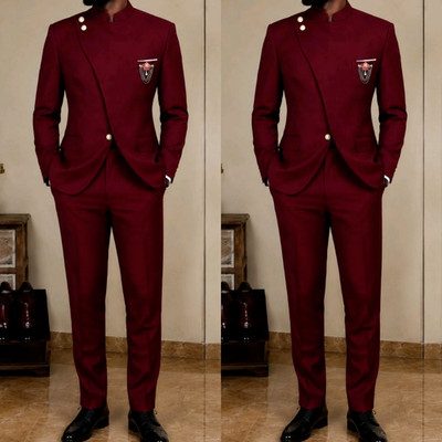 Hosting Men's Suit Slim Fit Burgundy Jacket Pants Prom Evening Wedding 2Pcs
