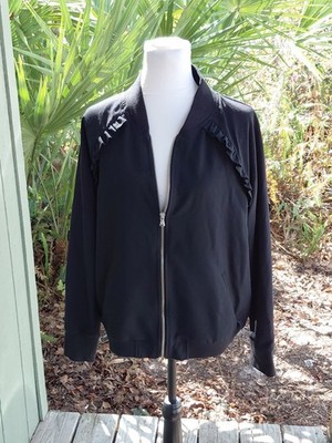 A New Day Jacket Sz M Black Zip Front Lightweight  Ruffled Shoulders