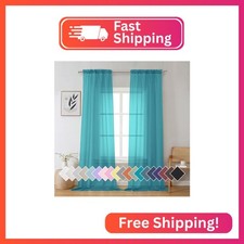 Aiyufeng Turquoise Sheer Curtains 96 Inches Long 2 Panels Set, Light Filtering S