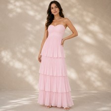 Lulus Seriously Sensational Dress Womens Medium Pink Strapless Pleated Maxi Gown