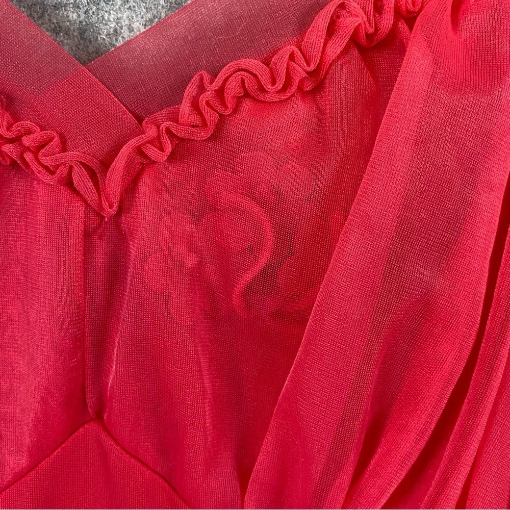 Shadowline 50s 60s Vintage Long Nightgown Size 34 Red Ruffle Floral Nylon