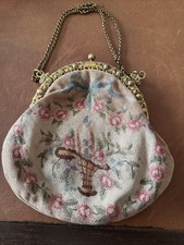 Antique TAPESTRY 2 Sided Floral Scene Frame Purse SUPERB