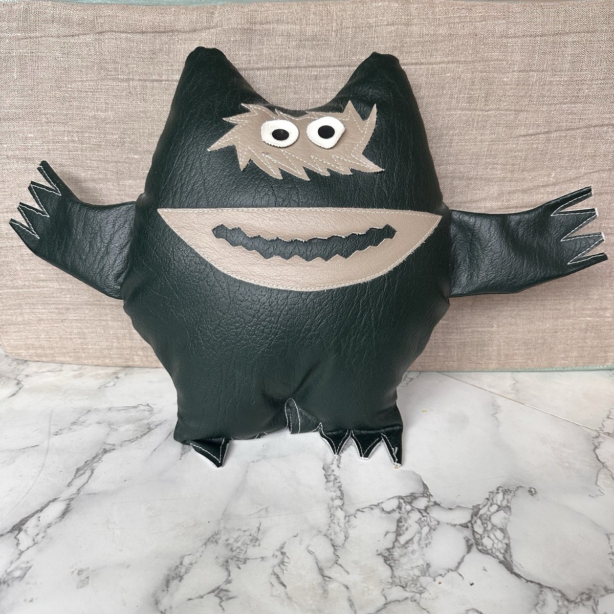 Vintage Nauga Monster Naugahyde Green Gray White 11.5”H Excellent