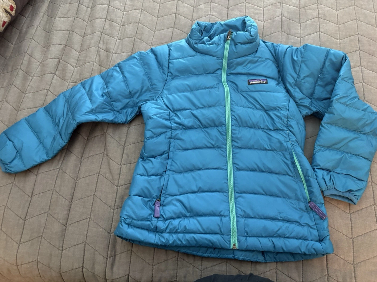 Patagonia Girls Puffer Down Blue Jacket Small 7-8