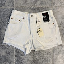 NWT LEVI'S Premium 501 White High Rise Distressed Denim Shorts Size 26