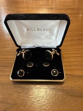 Bill Blass Cufflinks  Studs, Round, Gold-Tone w/ Onyx Centers, Fancy Edge, NOS