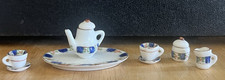 Tea Set Miniature 10 Piece Blue White Pot, Cups, Saucer, Cream, Sugar, Tray-Lids