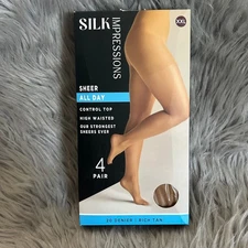 Silk Impressions Sheer Control Top Tights Women Size XXL Rich Tan High Waist