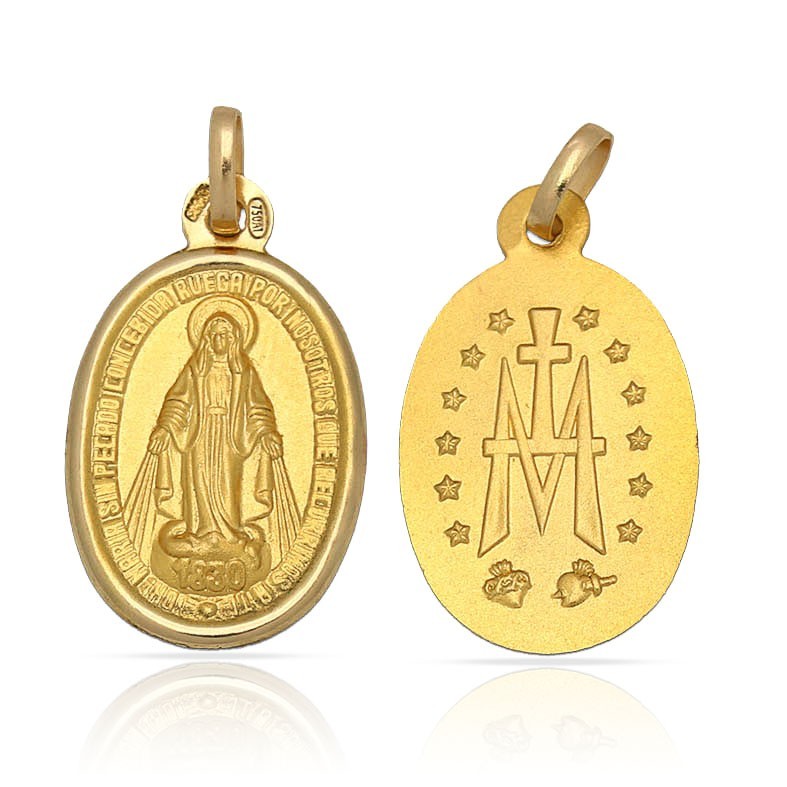 Medalla de la Virgen Milagrosa en plata chapada en oro