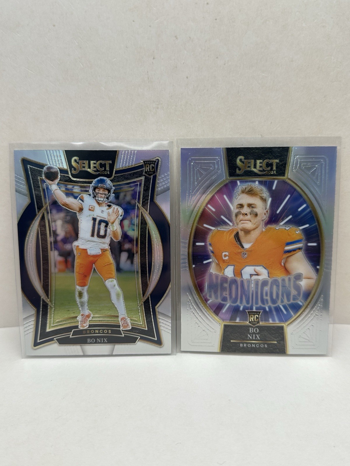 2024 Panini Select Bo Nix Silver Concourse Rookie and Neon Icons Silver Prizm