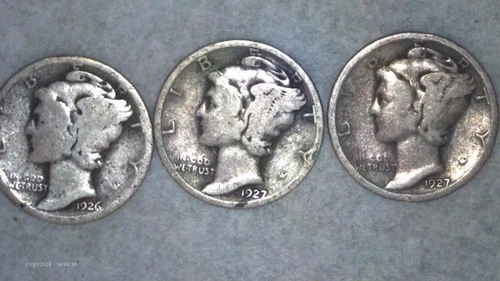 (#136)  1926, 1927 & 1927 Mercury Dimes ~  GOOD~ 90% Silver