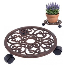 NEW! 12" Cast Iron Garden Plant Flower Pot Mobile Mover Trolley Stand