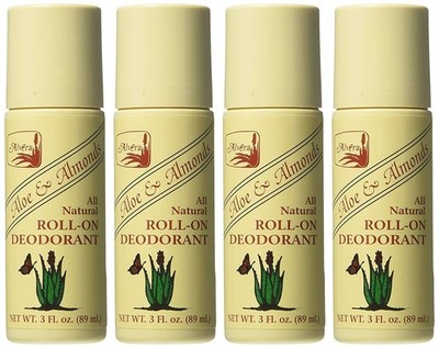 Alvera Roll-On Deodorant Aloe & Almonds - 3 Fl Oz, 4-Pack