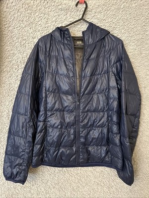 UNIQLO Damen leichte Feder- & Daunenjacke mit Kapuze dunkelblau XS sehr guter Zustand