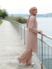 Dubai Women Outfits 2 Piece Shirt Pants Blouse Sets Abaya Loose Kaftan Muslim