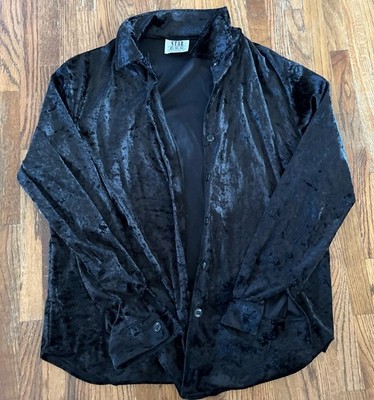 VNTG-Women's Black Velvet Button-Star C.C.C. City Clothing Co. Size Large