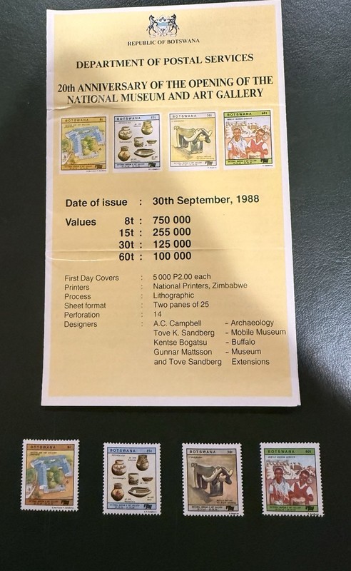 Botswana Stamps MNH 1988 20th Anniversary of the National Museum and Art Gallery