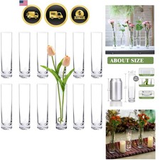 Juego de 12 jarrones cilíndricos de vidrio transparente pequeños centros de mesa de boda con flores