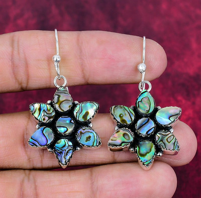 Abalone Shell Gemstone Handmade 925 Sterling Silver Beautiful Earrings Jewelry