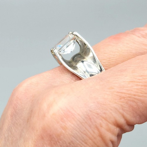 Modernist Sterlingsilber Radiant Cut CZ erhabener Solitärring Größe 10 7,3 g - Bild 9 von 15