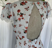 Wild Fable Blue Floral Maxi Dress Square Neck Puff Short Sleeve Open Back S