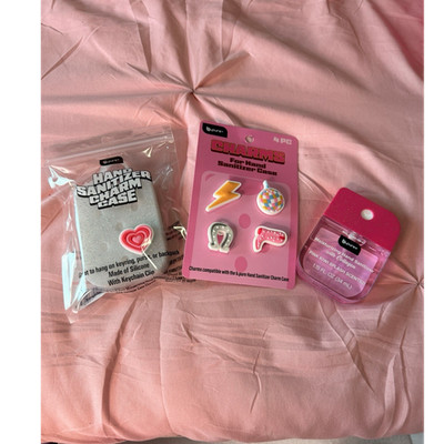 b-pure Hand Sanitizer Charm Case w/ Charms Set, Pink/Clear/Silver