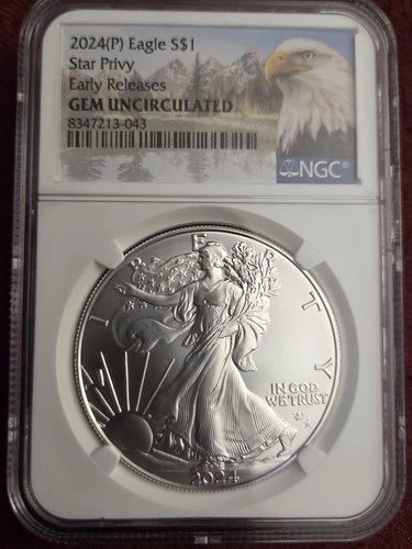2024P $1 AMERICAN SILVER EAGLE  STAR PRIVY EARLY RELEASE NGC GEM UNCIRCULATED