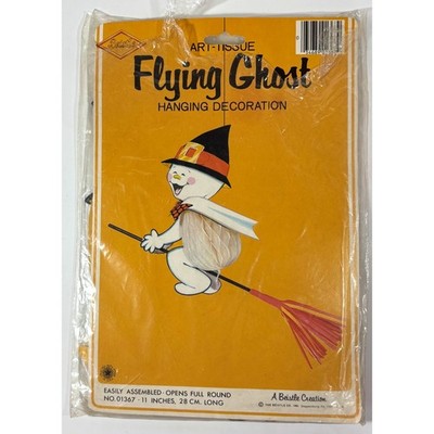 Vintage 1982 Beistle Flying Ghost Art Tissue Hanging Decoration Halloween